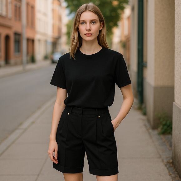 Versace Versus Shorts Tessuto Bermuda Womens 30" Black Pleated Wool Luxury Italy - Picture 1 of 16